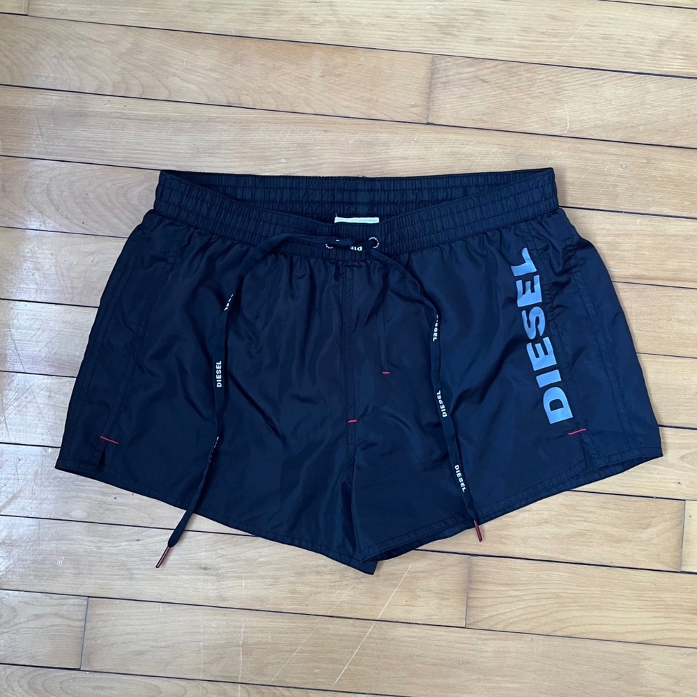 Diesel Beachwear Mens Black Logo Swim Trunks Shorts Size S Small Elastic Waist